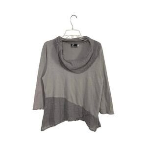 VTG Y2K Fenini Top Large Asymmetrical Gray Cowl Neck 3/4 Sleeves Lagenlook